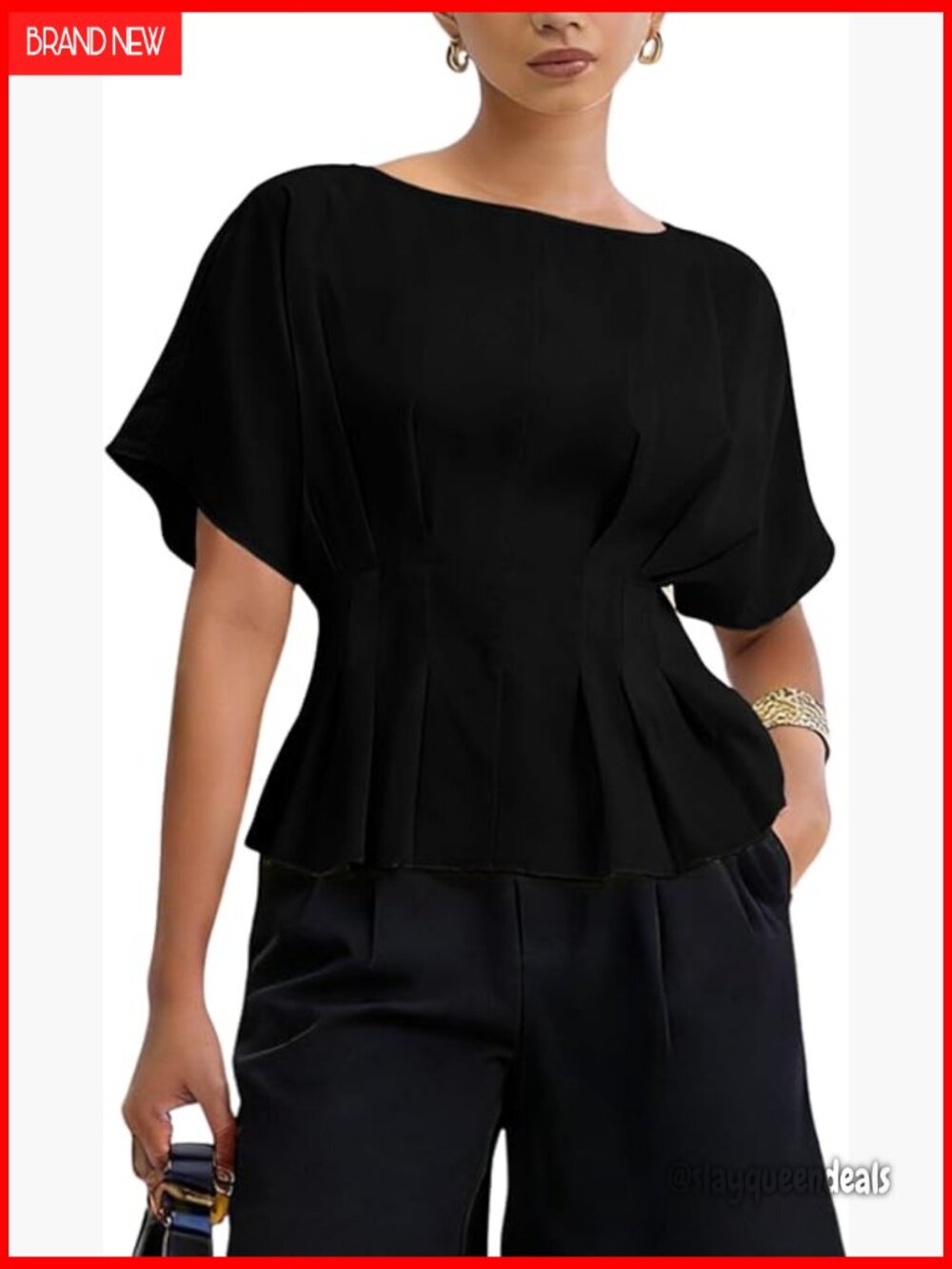 Peplum Babydoll T-Shirt Blouse Short Sleeve Crewneck Dressy Casual